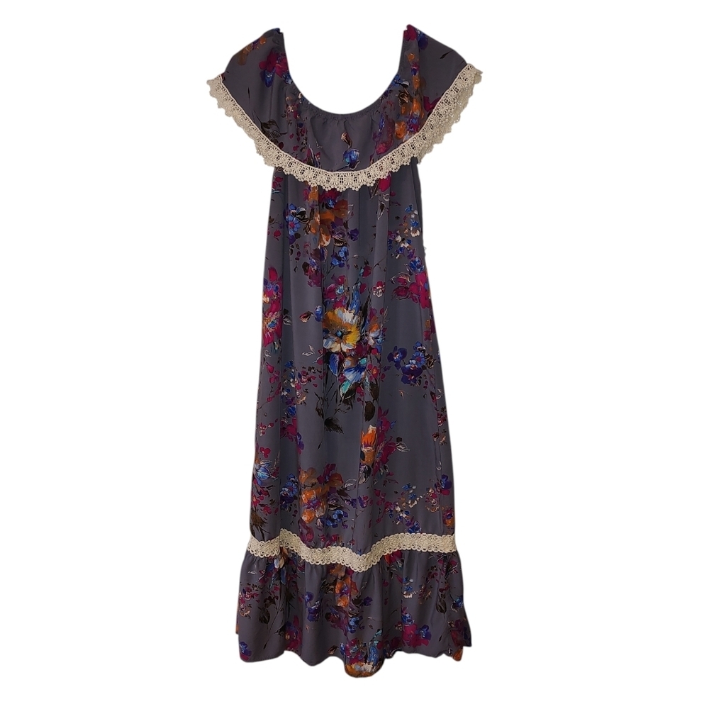 Umgee Multicolor Floral Print Sundress with Crochet Trim - Picture 2 of 6